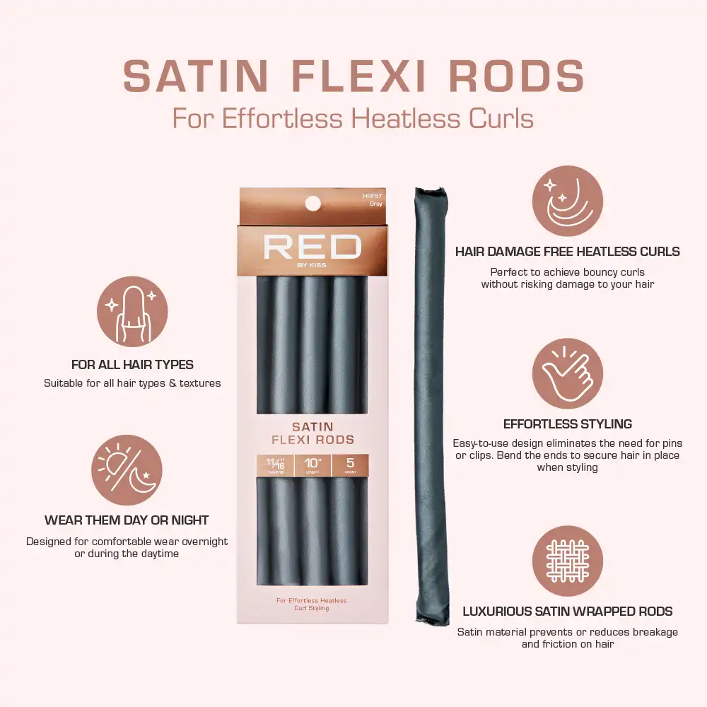 Red By Kiss Heatless Curling Silky Satin Flexi Rods GRAY - Image 4