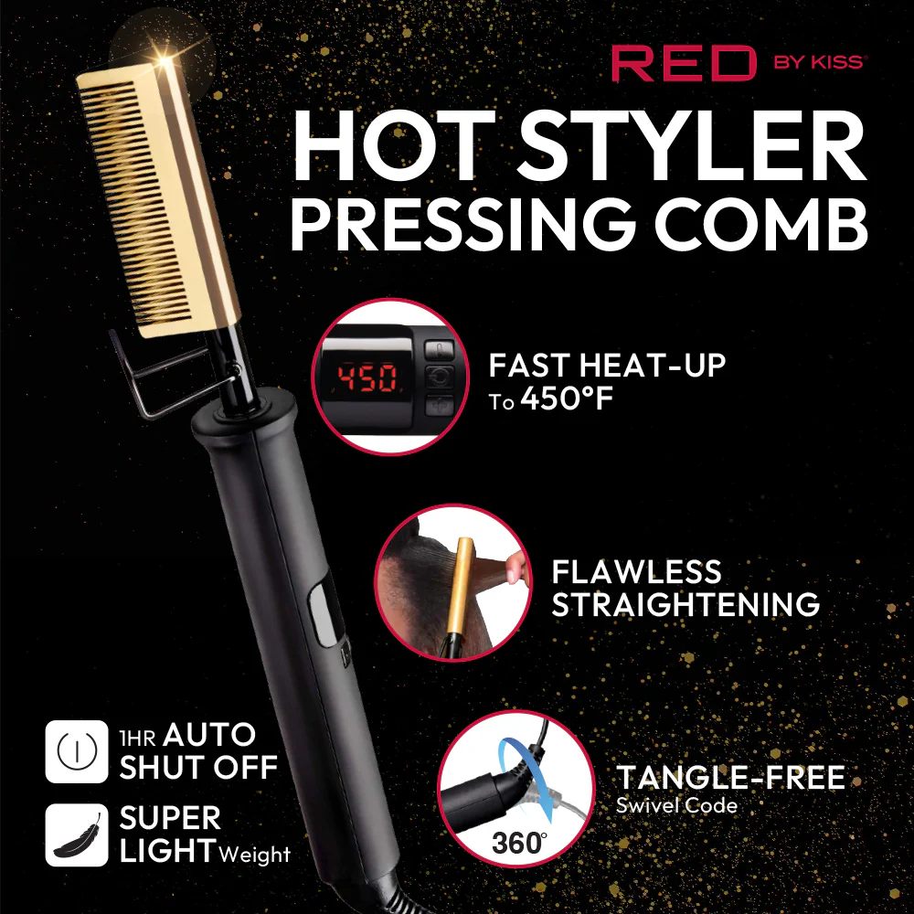 Red By Kiss Hot Styler Straight Teeth Pressing Comb - Image 4