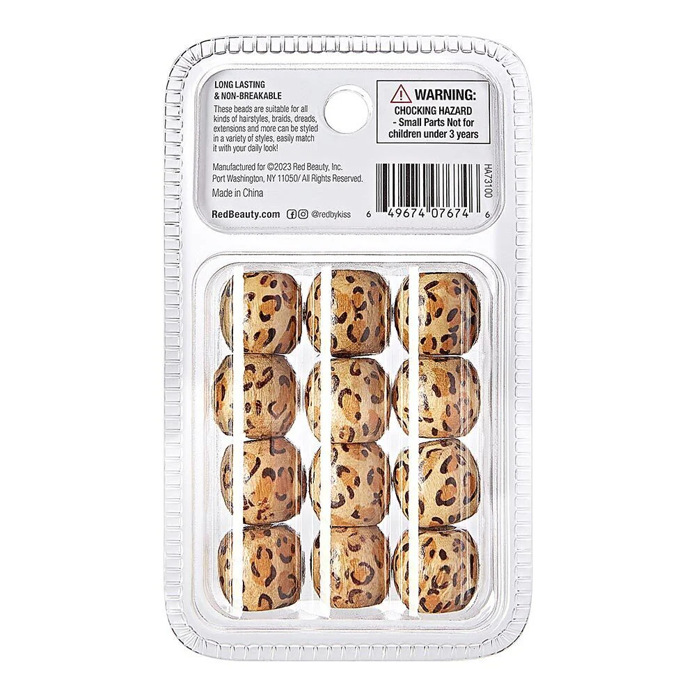 Red By Kiss Jumbo Leopard Pattern Wood Hair Beads (12pcs) - Image 4