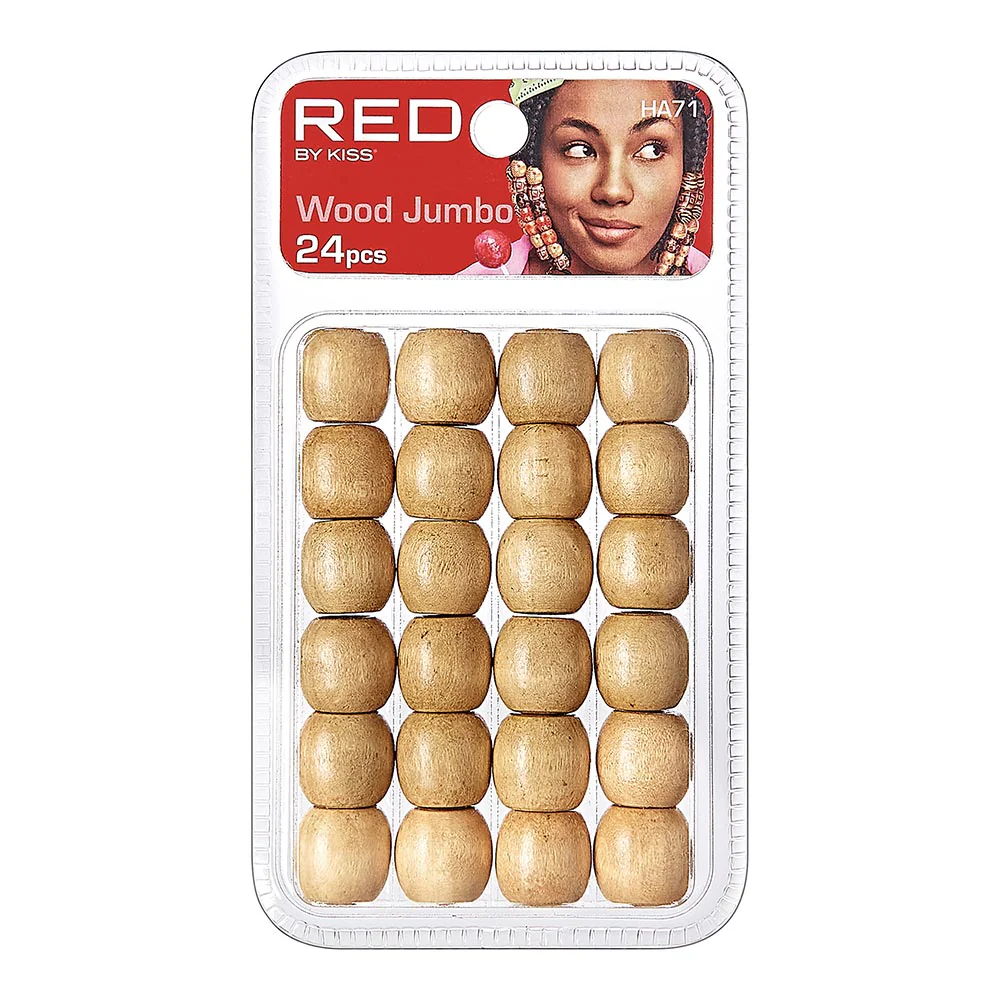 Red By Kiss Jumbo Wood Hair Beads (24pcs)  Colored Beads for Braid and Jewelry Making - Image 3
