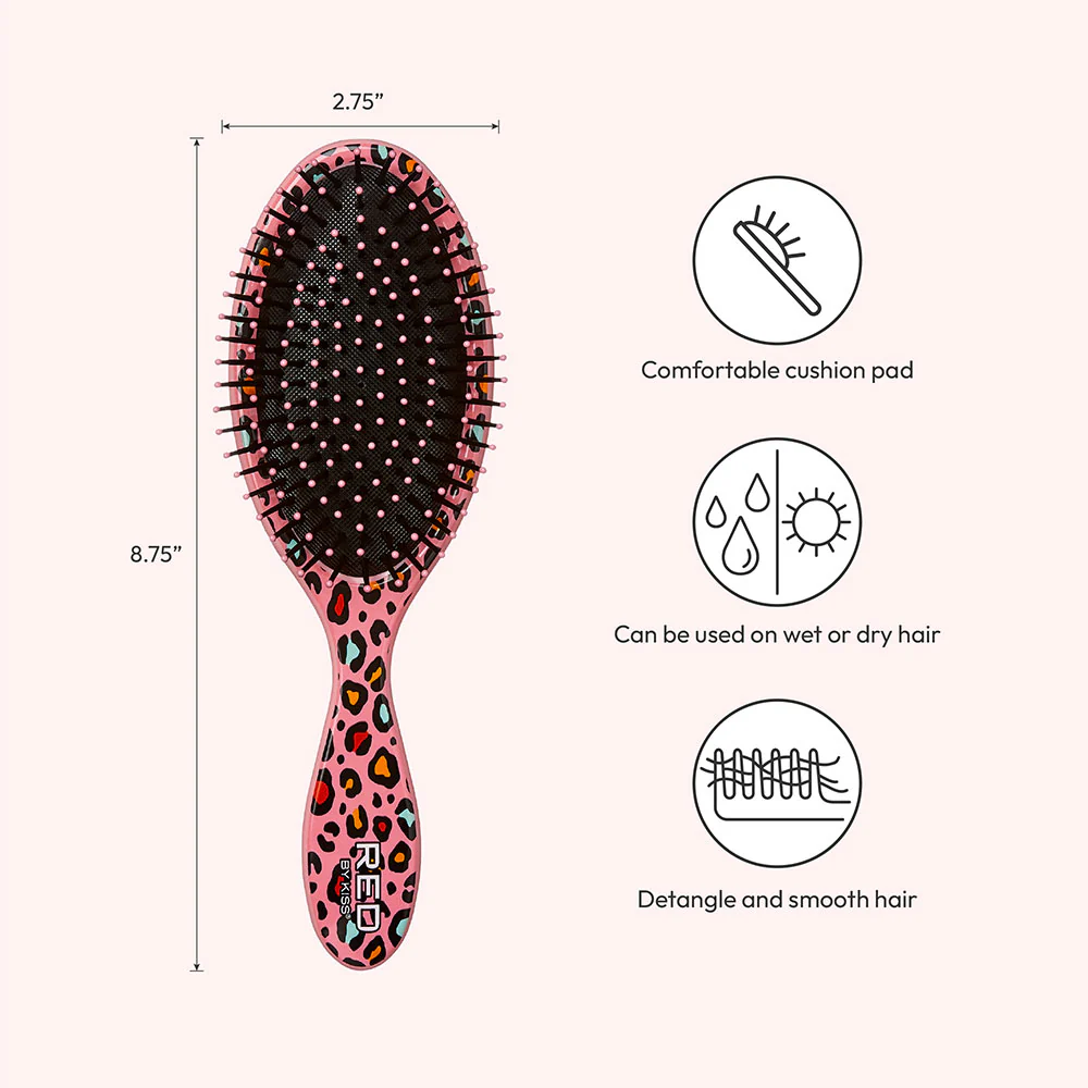 Red By Kiss Oval Designed Brush – Pink Leopard Wet To Dry Detangling - Image 3
