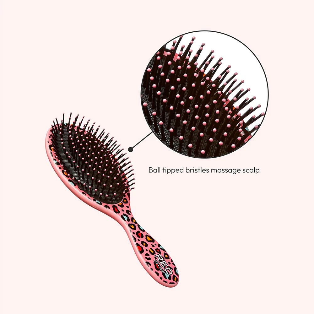 Red By Kiss Oval Designed Brush – Pink Leopard Wet To Dry Detangling - Image 5