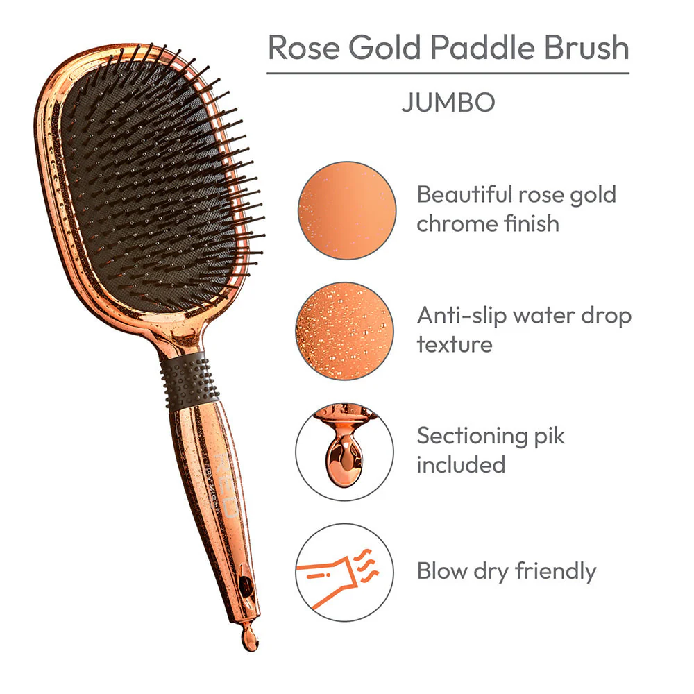 Red By Kiss Rose Gold Chrome Paddle ROUND Brush Perfect for Blow Drying, - Image 2
