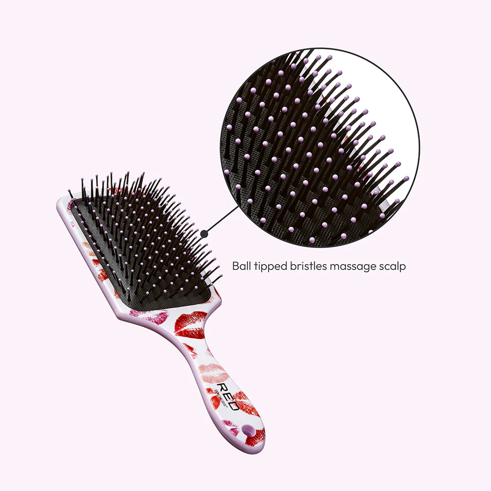 Red By Kiss Square Paddle Designed Brush – Kisses Wet To Dry Detangling - Image 2