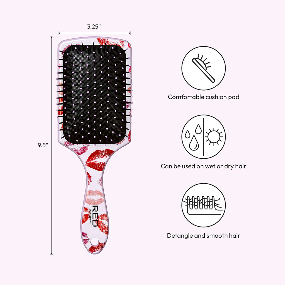 Red By Kiss Square Paddle Designed Brush – Kisses Wet To Dry Detangling - Image 3
