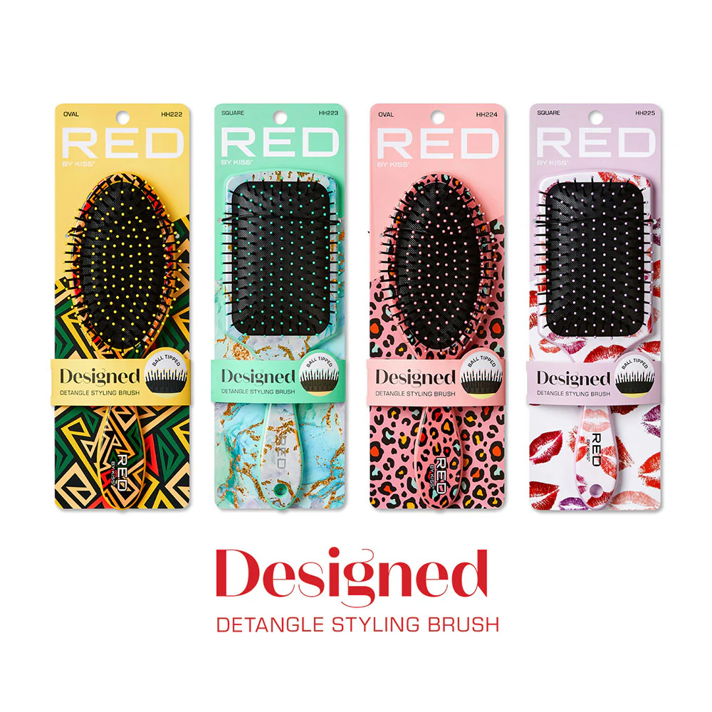 Red By Kiss Square Paddle Designed Brush – Kisses Wet To Dry Detangling - Image 4