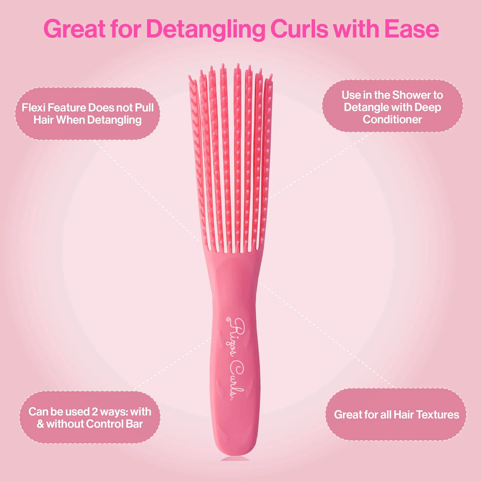 Rizos Curls Pink Detangling Flexi Brush - Image 2