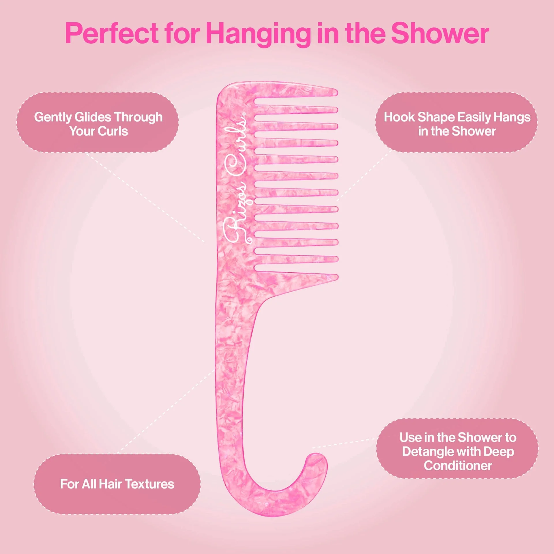 Rizos Curls Pink Hanging Shower Comb - Image 2