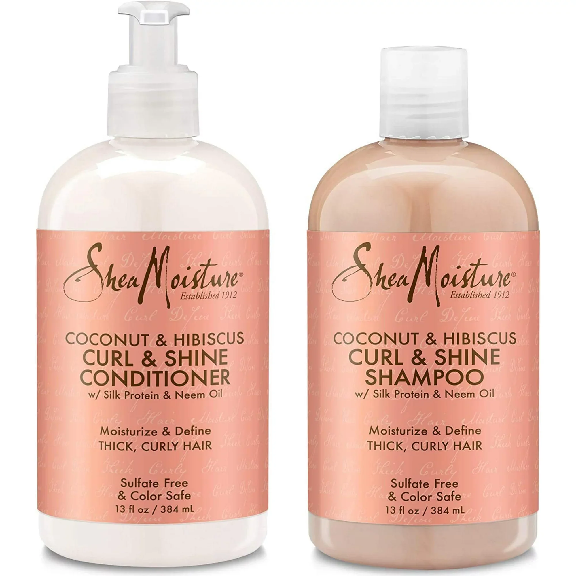 Shea Moisture Coconut & Hibiscus Curl & Shine Shampoo 384ml and Conditioner 384ml Set