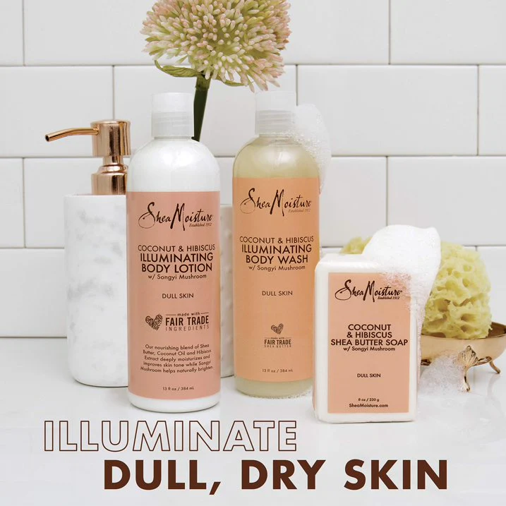 Shea Moisture Coconut And Hibiscus Illuminating Skin Care body wash 384ml body lotion 384ml soap 230g - Image 2