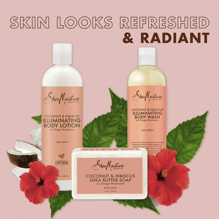 Shea Moisture Coconut And Hibiscus Illuminating Skin Care body wash 384ml body lotion 384ml soap 230g - Image 3