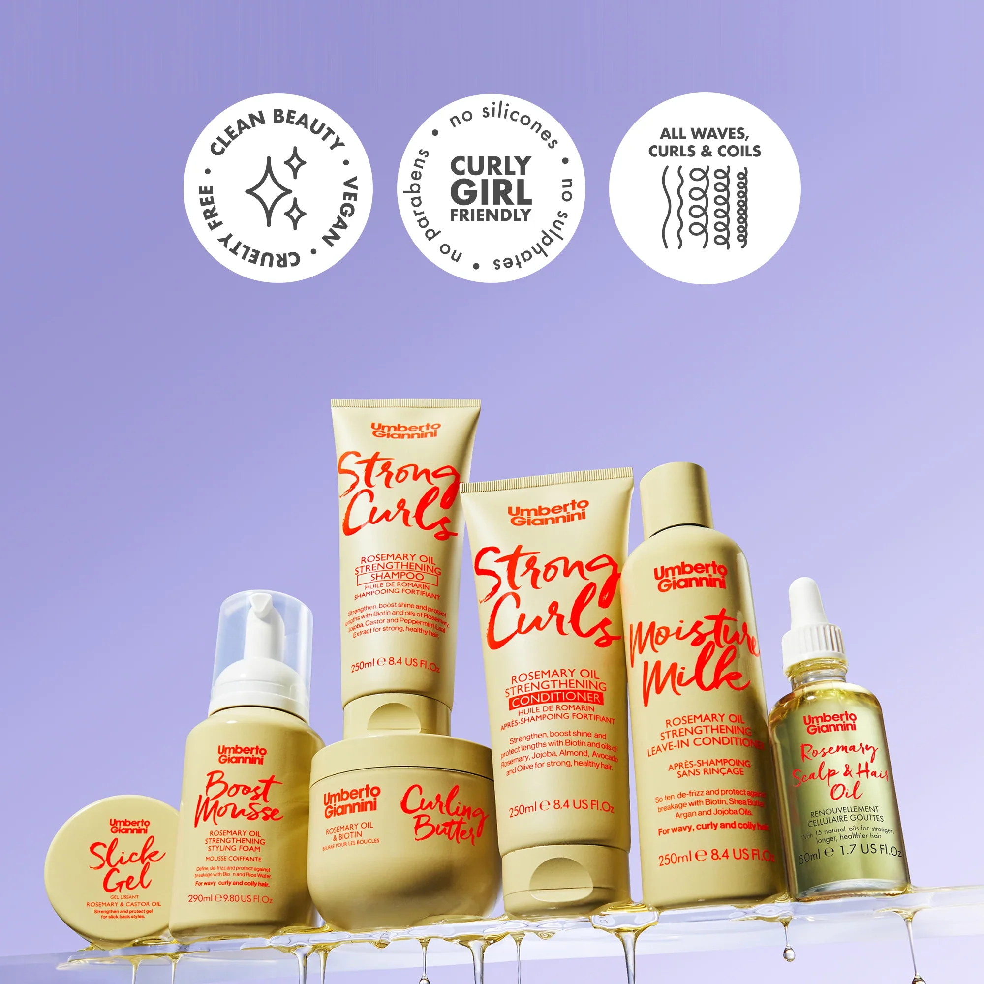 Umberto Giannini Strong Curls Moisture Milk Rosemary Oil Leave-In Conditioner 250ml/8.4oz - Image 5