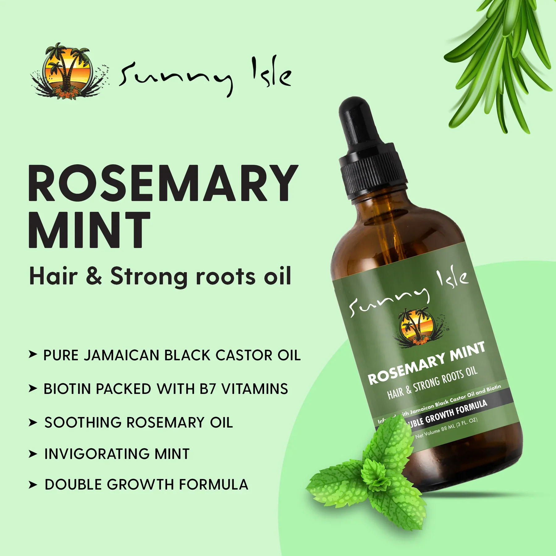 Sunny Isle Rosemary Mint Hair and Strong Roots Oil 88ml - Image 2