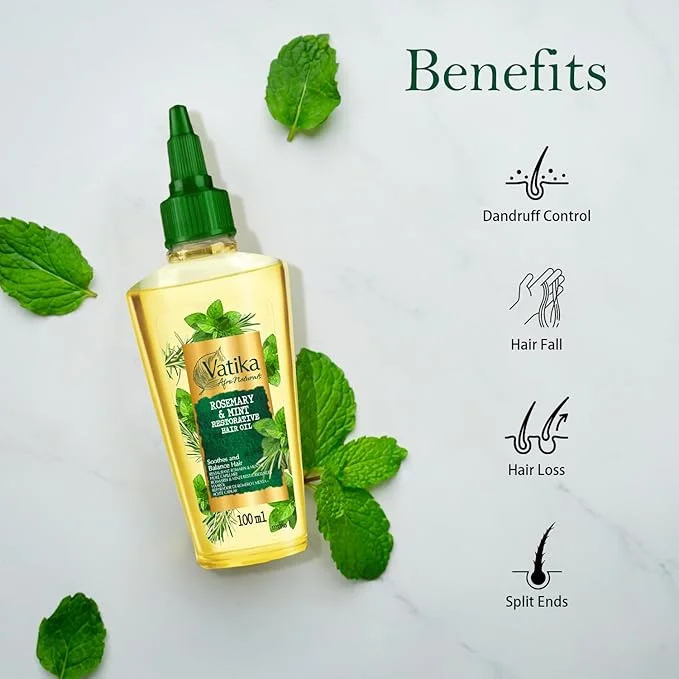Vatika Afro Naturals Rosemary & Mint Restorative Hair Oil For Afro Textured Hair 100ml - Image 2