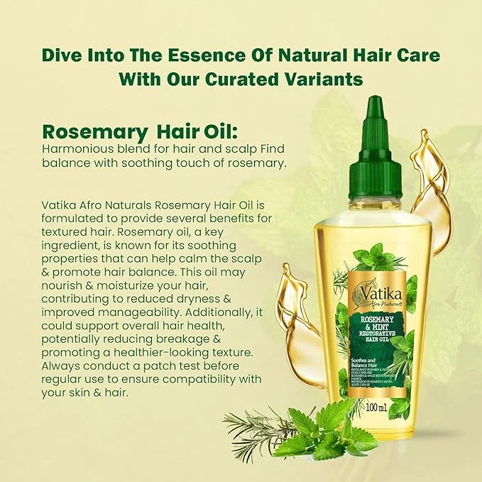 Vatika Afro Naturals Rosemary & Mint Restorative Hair Oil For Afro Textured Hair 100ml - Image 3