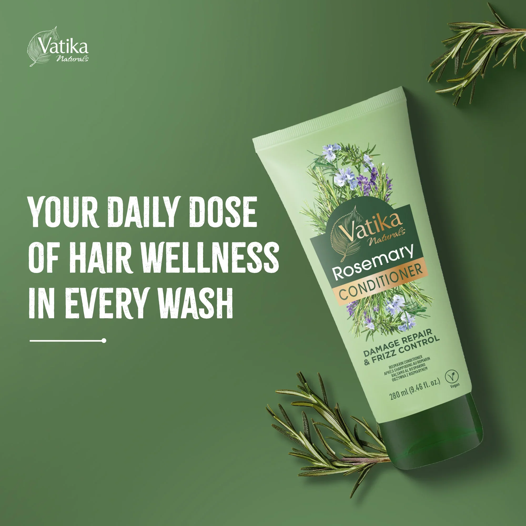 Vatika Natural Rosemary Conditioner Damage Repair & Frizz Control 280g - Image 2