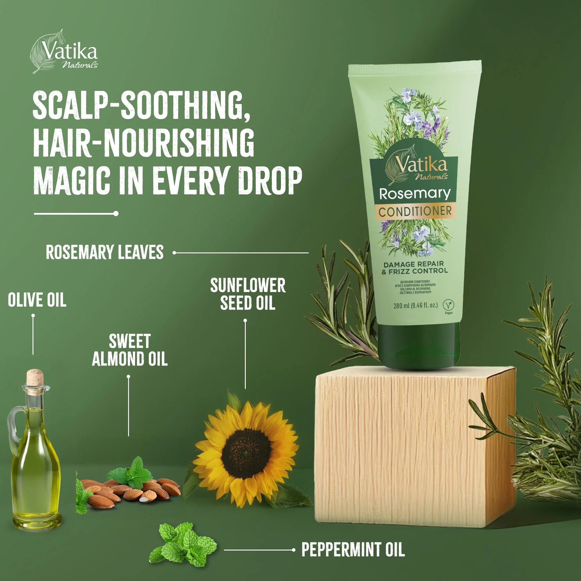 Vatika Natural Rosemary Conditioner Damage Repair & Frizz Control 280g - Image 5