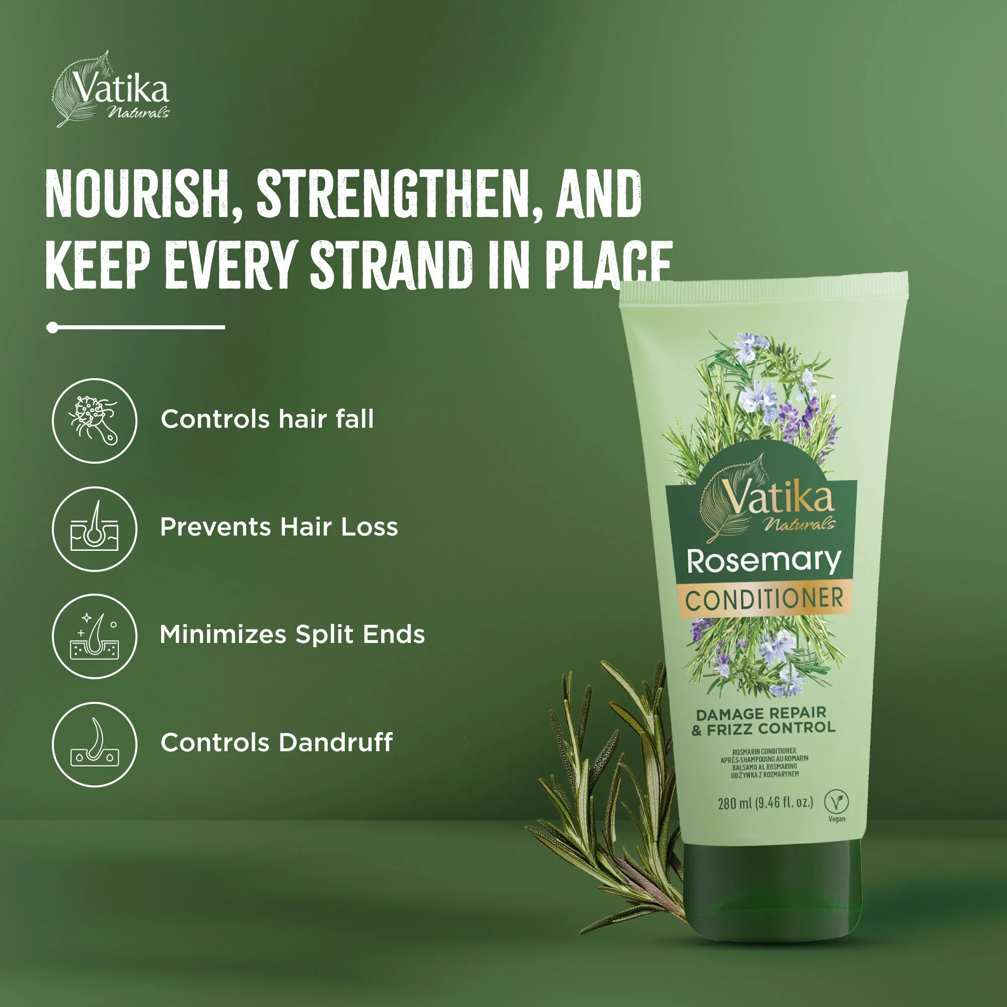 Vatika Natural Rosemary Conditioner Damage Repair & Frizz Control 280g - Image 6