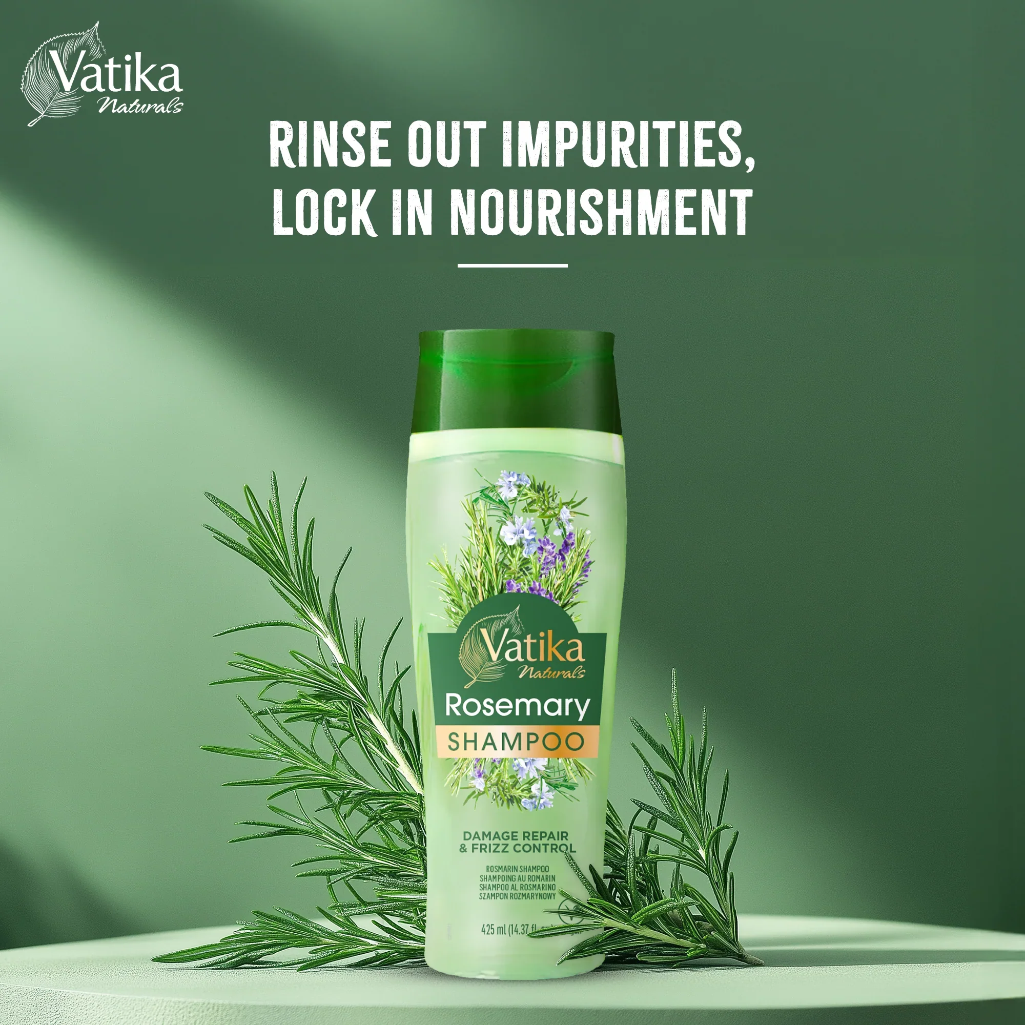 Vatika Natural Rosemary Shampoo  Damage Repair & Frizz Control 425ml - Image 2
