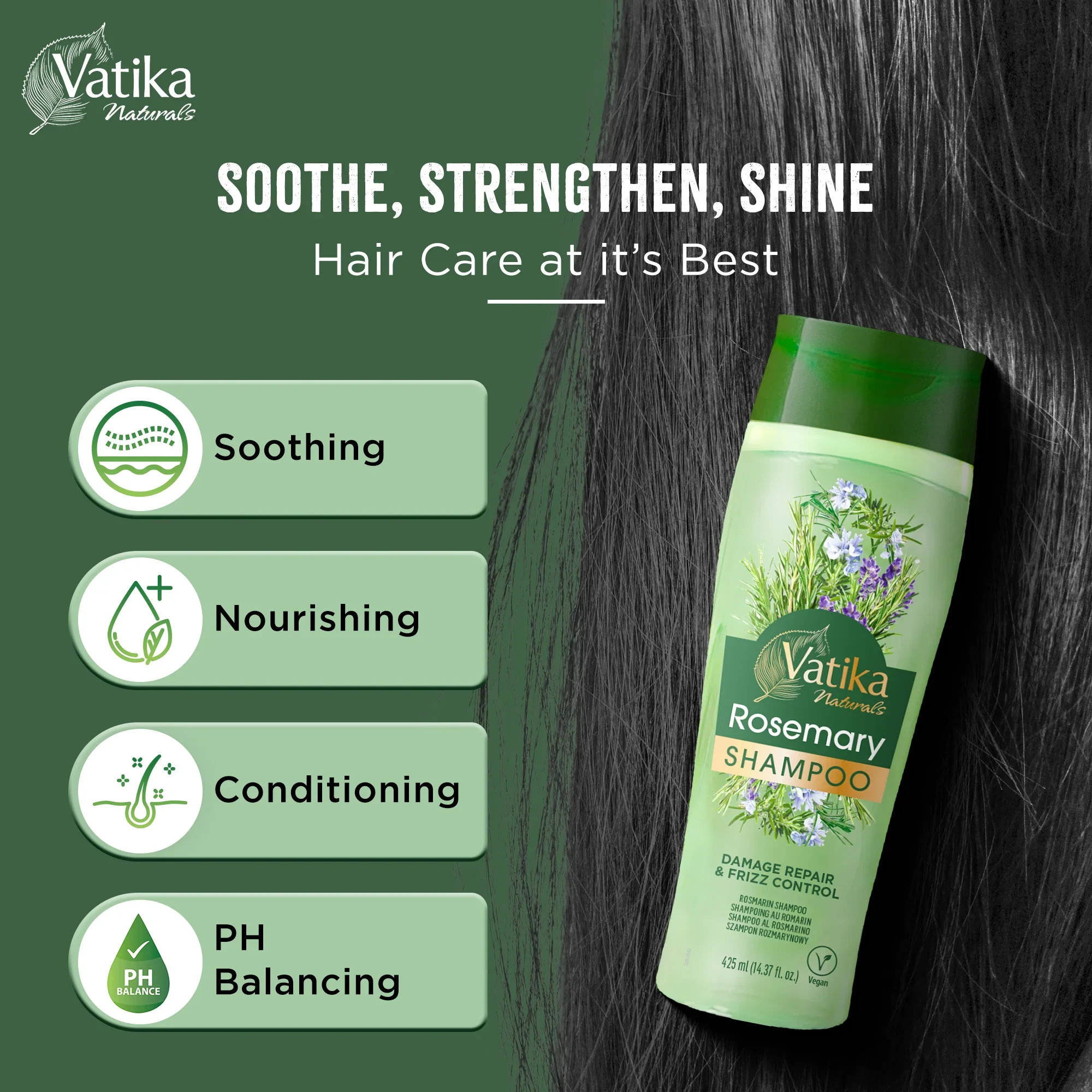 Vatika Natural Rosemary Shampoo  Damage Repair & Frizz Control 425ml - Image 3