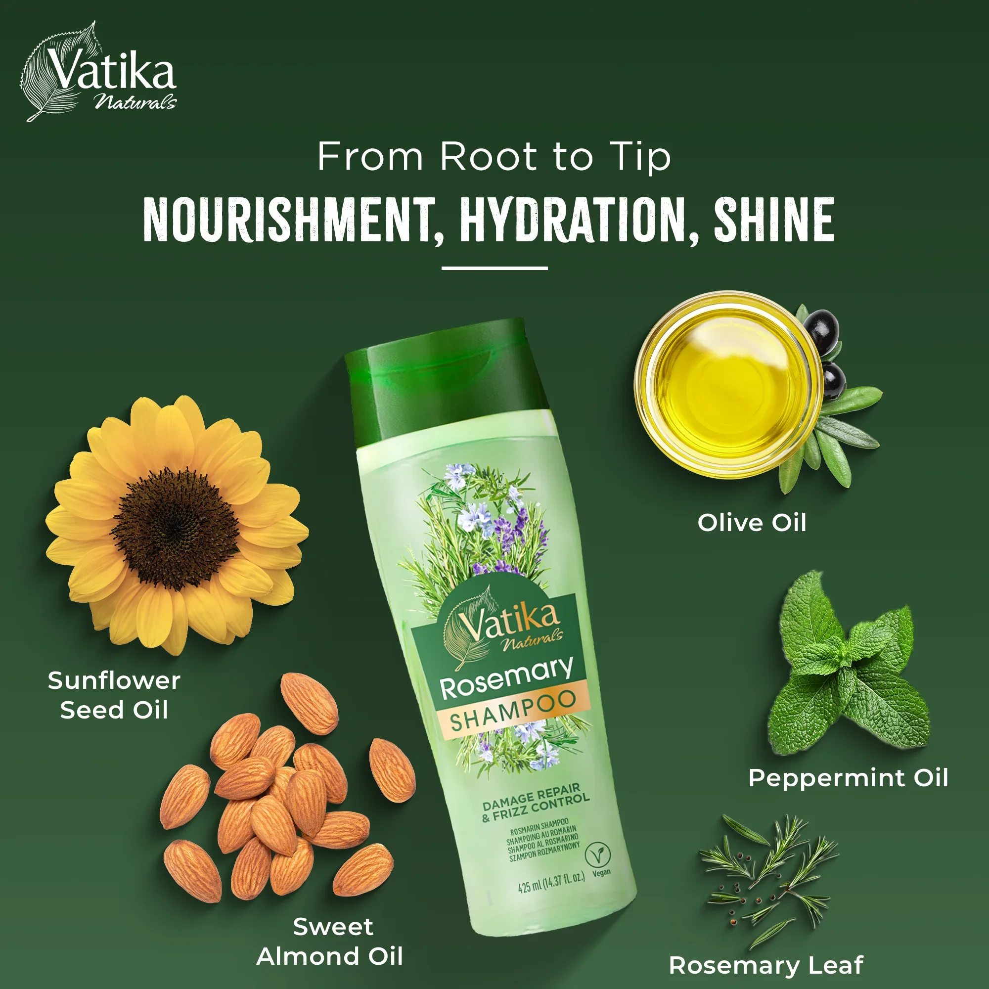 Vatika Natural Rosemary Shampoo  Damage Repair & Frizz Control 425ml - Image 4