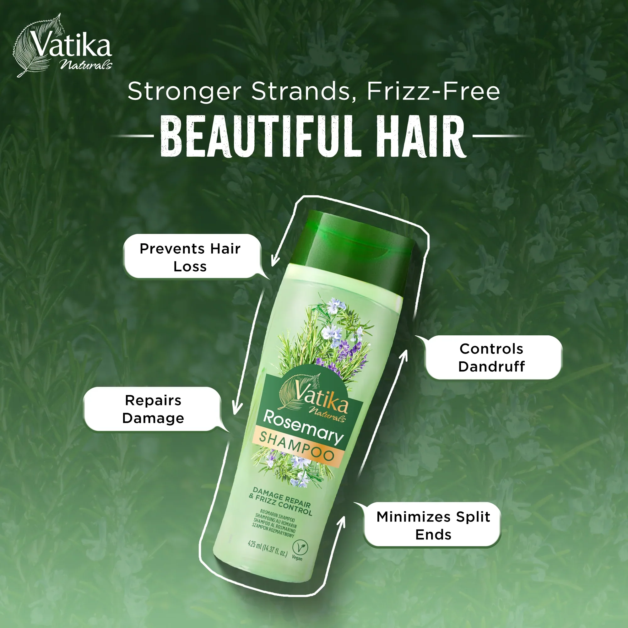Vatika Natural Rosemary Shampoo  Damage Repair & Frizz Control 425ml - Image 6